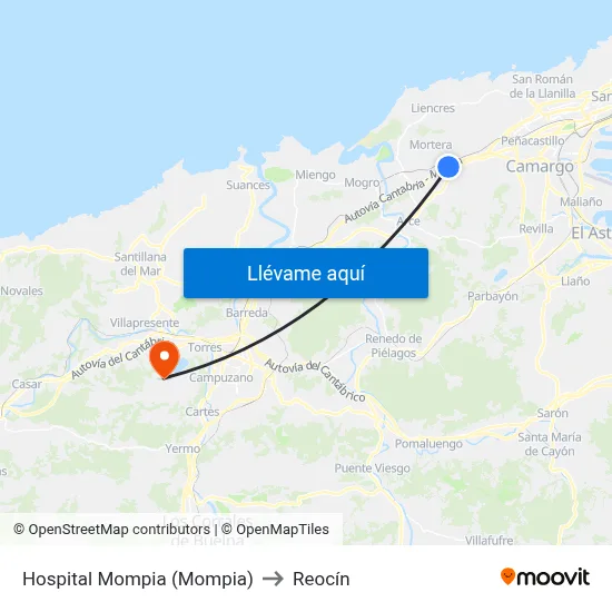 Hospital Mompia (Mompia) to Reocín map