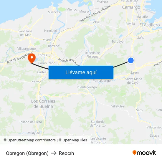 Obregon (Obregon) to Reocín map