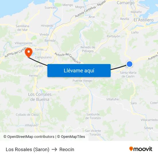 Los Rosales (Saron) to Reocín map
