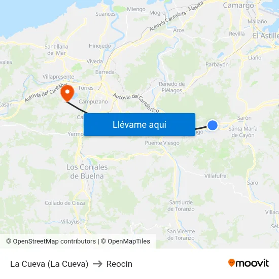 La Cueva (La Cueva) to Reocín map