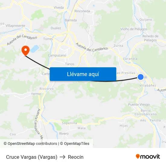 Cruce Vargas (Vargas) to Reocín map