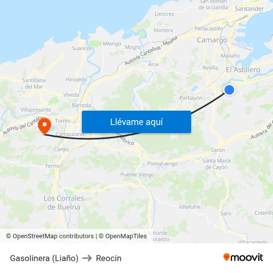 Gasolinera (Liaño) to Reocín map