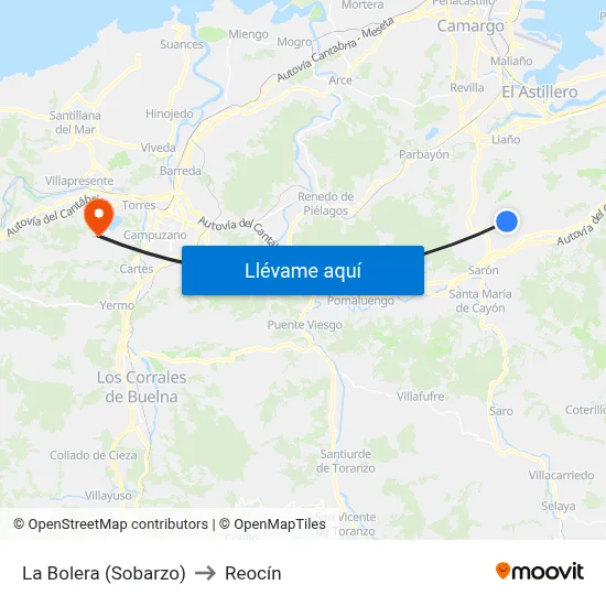 La Bolera (Sobarzo) to Reocín map