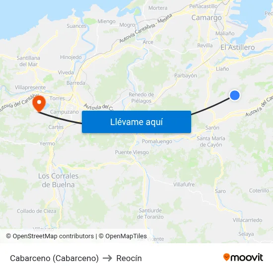 Cabarceno (Cabarceno) to Reocín map