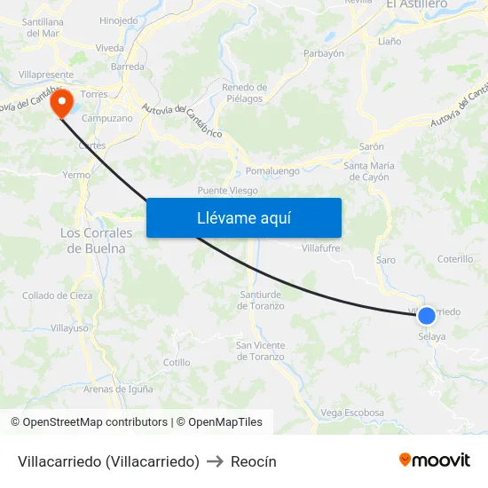 Villacarriedo (Villacarriedo) to Reocín map