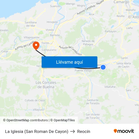 La Iglesia (San Roman De Cayon) to Reocín map