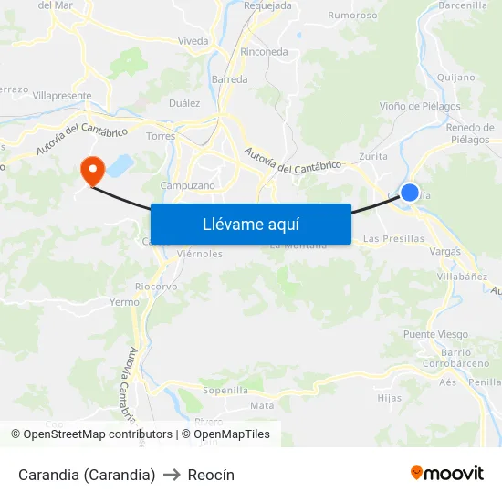 Carandia (Carandia) to Reocín map