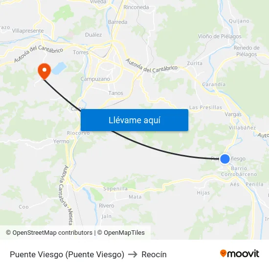 Puente Viesgo (Puente Viesgo) to Reocín map