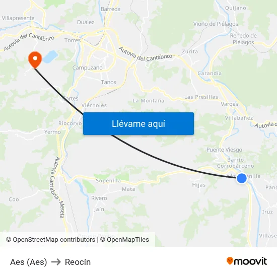 Aes (Aes) to Reocín map