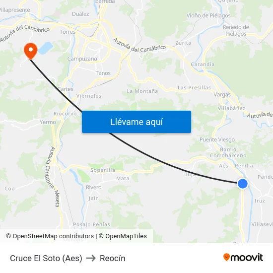 Cruce El Soto (Aes) to Reocín map