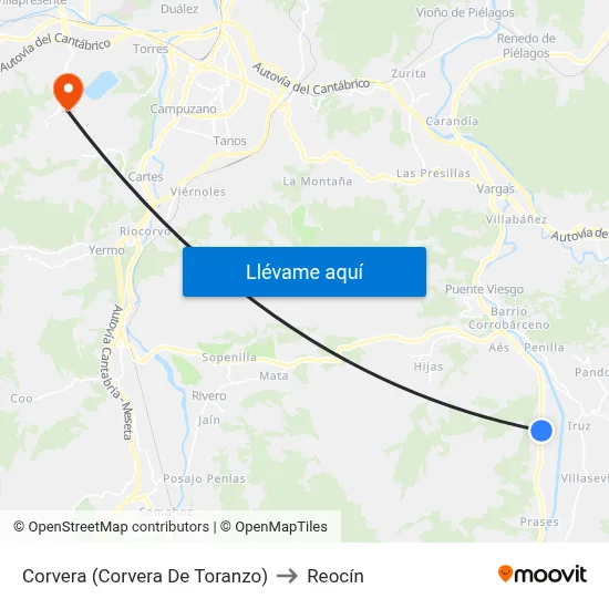 Corvera (Corvera De Toranzo) to Reocín map