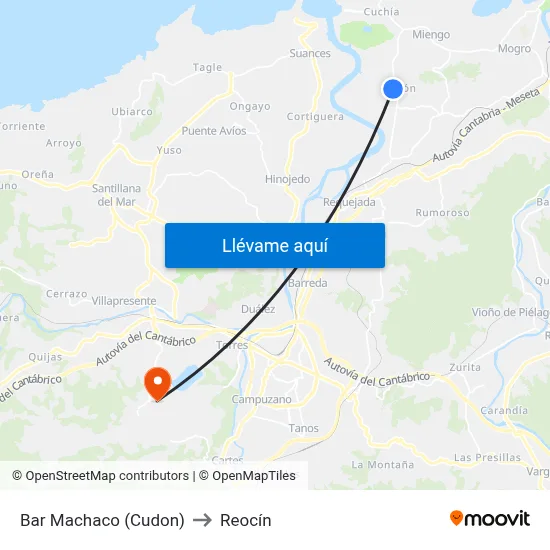 Bar Machaco (Cudon) to Reocín map