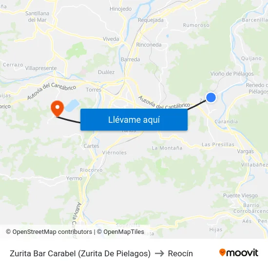 Zurita Bar Carabel (Zurita De Pielagos) to Reocín map