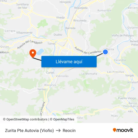 Zurita Pte Autovia (Vioño) to Reocín map