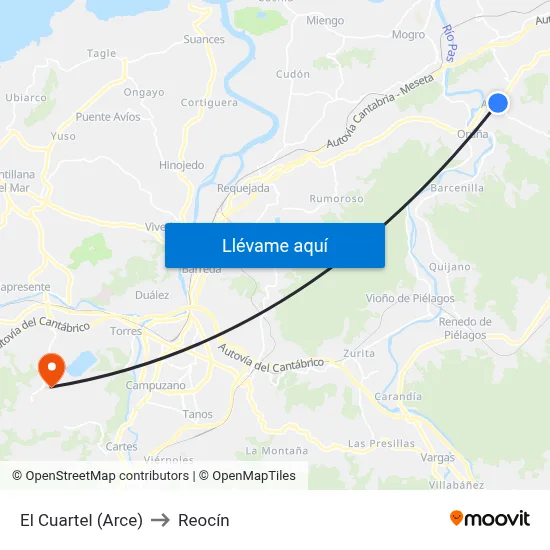 El Cuartel (Arce) to Reocín map