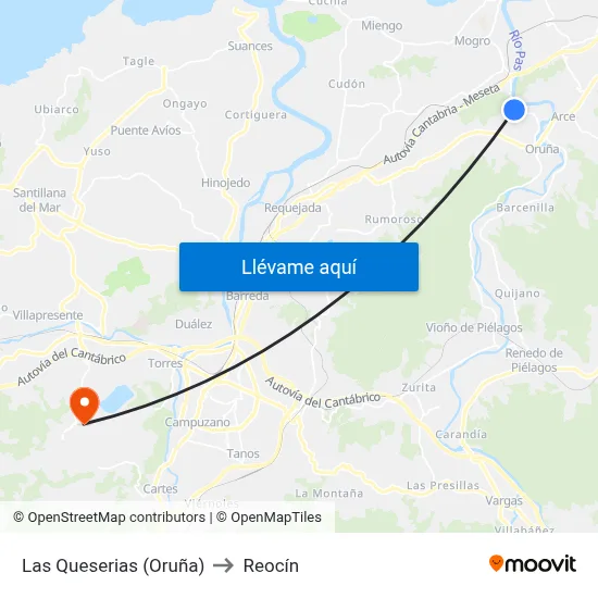 Las Queserias (Oruña) to Reocín map