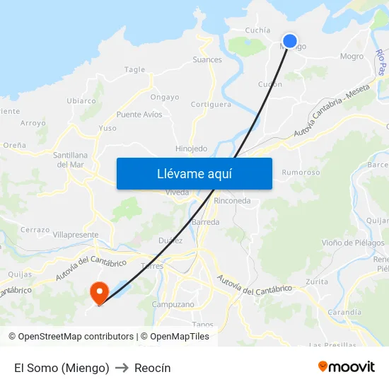 El Somo (Miengo) to Reocín map