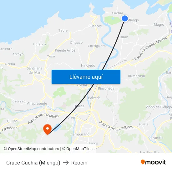 Cruce Cuchia (Miengo) to Reocín map