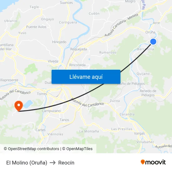 El Molino (Oruña) to Reocín map