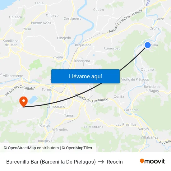 Barcenilla Bar (Barcenilla De Pielagos) to Reocín map