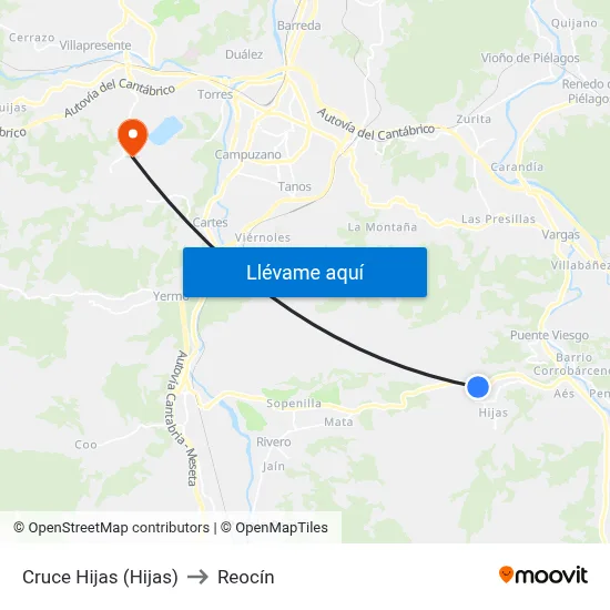 Cruce Hijas (Hijas) to Reocín map