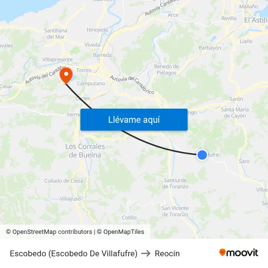 Escobedo (Escobedo De Villafufre) to Reocín map