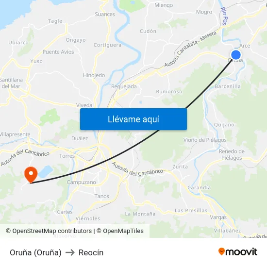 Oruña (Oruña) to Reocín map