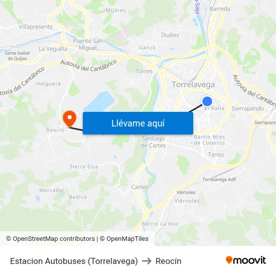 Estacion Autobuses (Torrelavega) to Reocín map