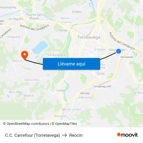 C.C. Carrefour (Torrelavega) to Reocín map