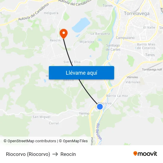 Riocorvo (Riocorvo) to Reocín map