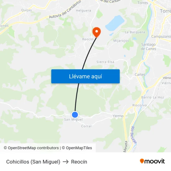 Cohicillos (San Miguel) to Reocín map