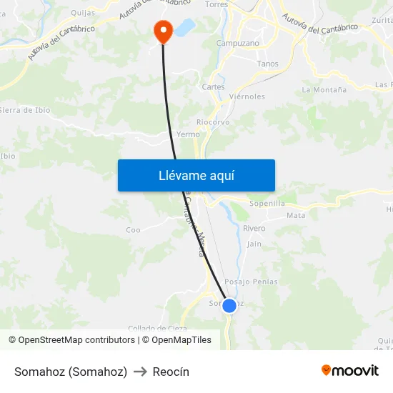 Somahoz (Somahoz) to Reocín map