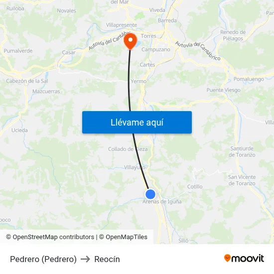 Pedrero (Pedrero) to Reocín map