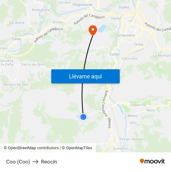 Coo (Coo) to Reocín map