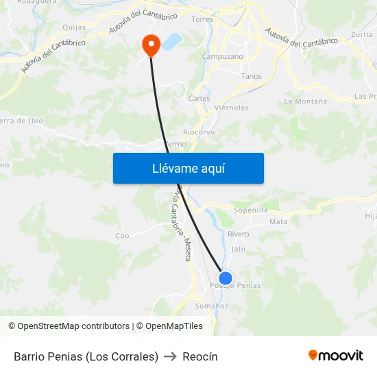 Barrio Penias (Los Corrales) to Reocín map