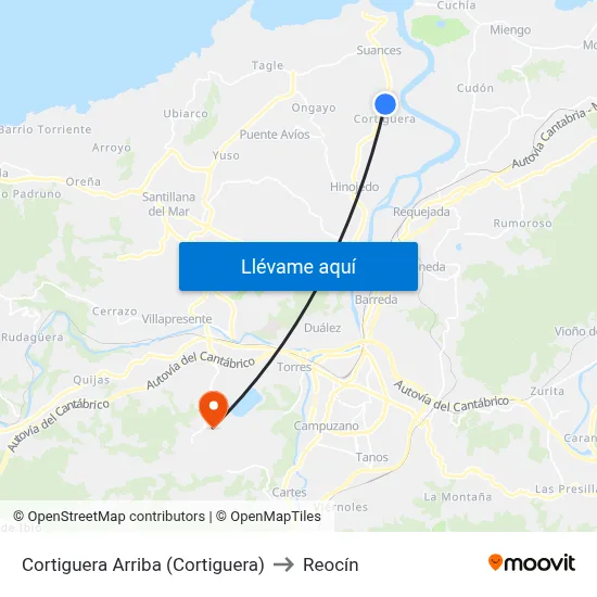 Cortiguera Arriba (Cortiguera) to Reocín map