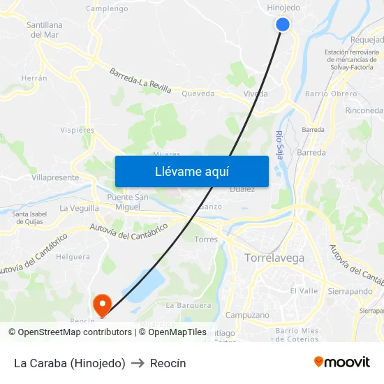 La Caraba (Hinojedo) to Reocín map