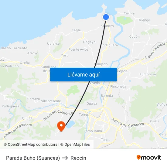Parada Buho (Suances) to Reocín map