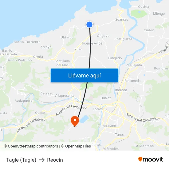 Tagle (Tagle) to Reocín map