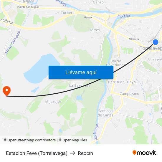 Estacion Feve (Torrelavega) to Reocín map