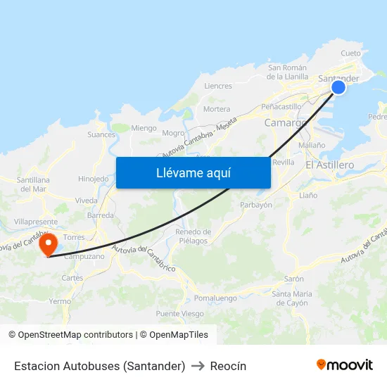 Estacion Autobuses (Santander) to Reocín map