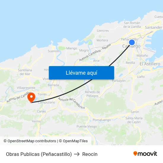 Obras Publicas (Peñacastillo) to Reocín map