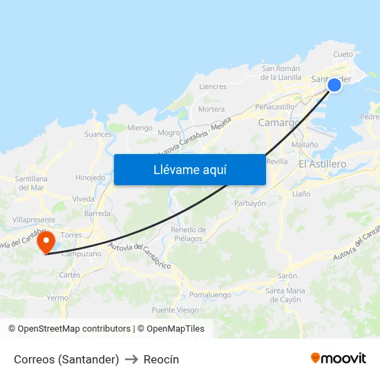 Correos (Santander) to Reocín map