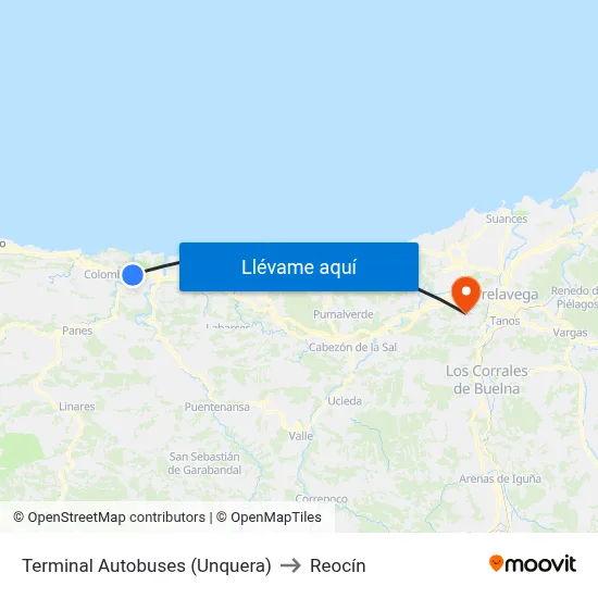 Terminal Autobuses (Unquera) to Reocín map