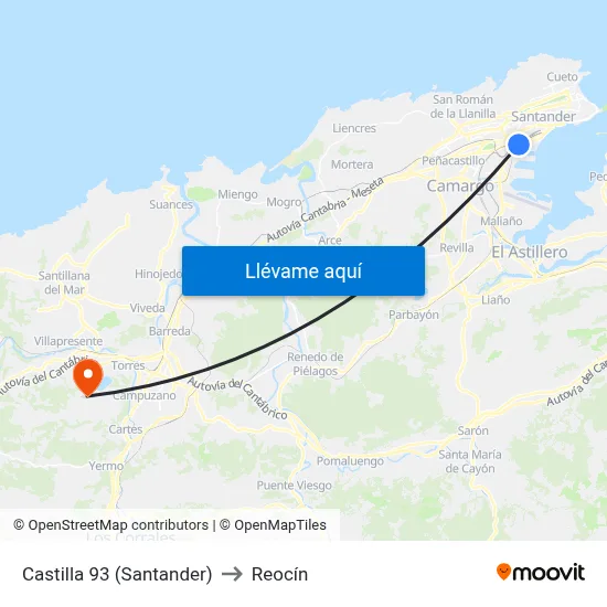 Castilla 93 (Santander) to Reocín map