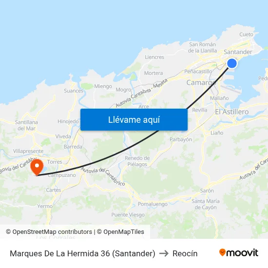 Marques De La Hermida 36 (Santander) to Reocín map