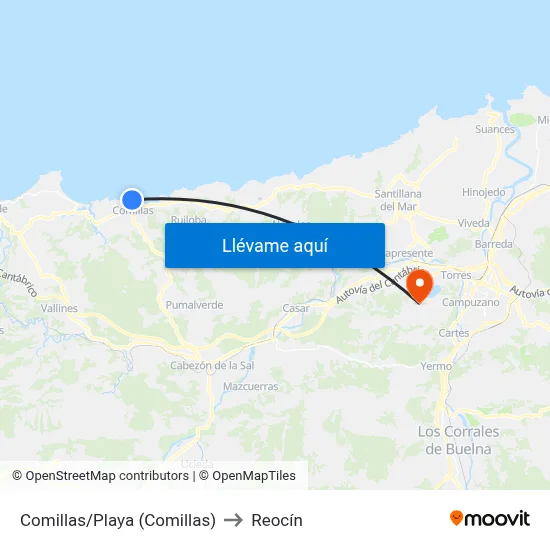 Comillas/Playa (Comillas) to Reocín map