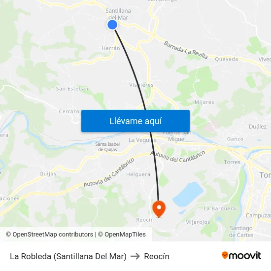 La Robleda (Santillana Del Mar) to Reocín map