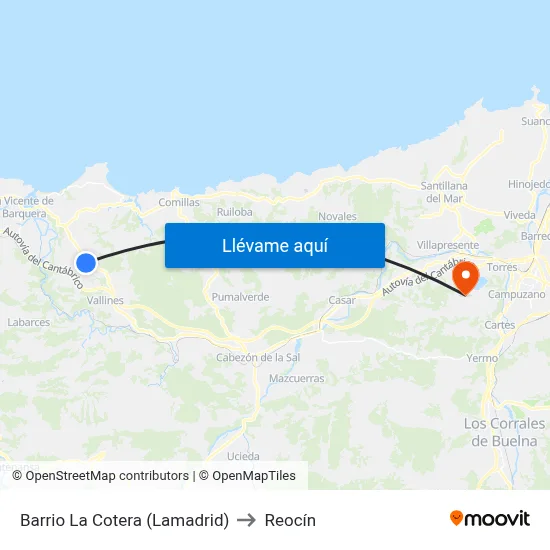 Barrio La Cotera (Lamadrid) to Reocín map