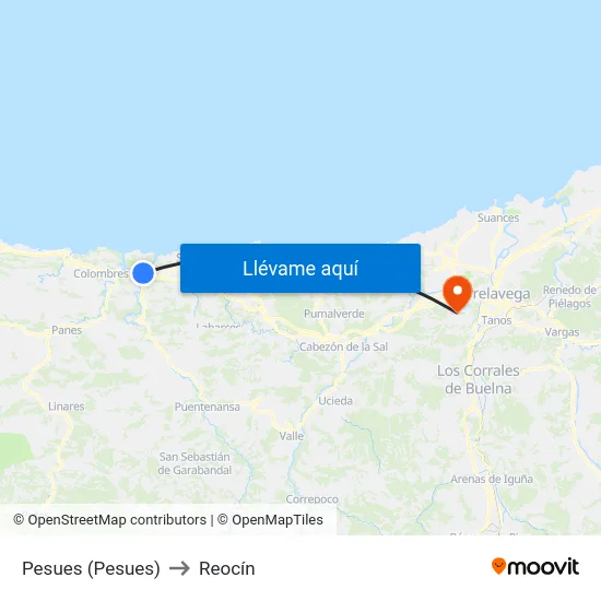 Pesues (Pesues) to Reocín map
